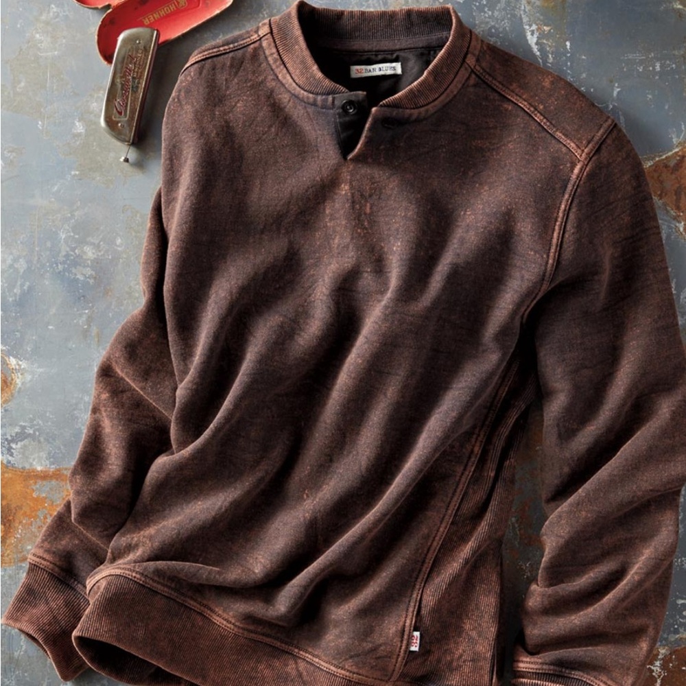 Cozy Brown Crewneck Sweater Vintage Wash Bar Blues